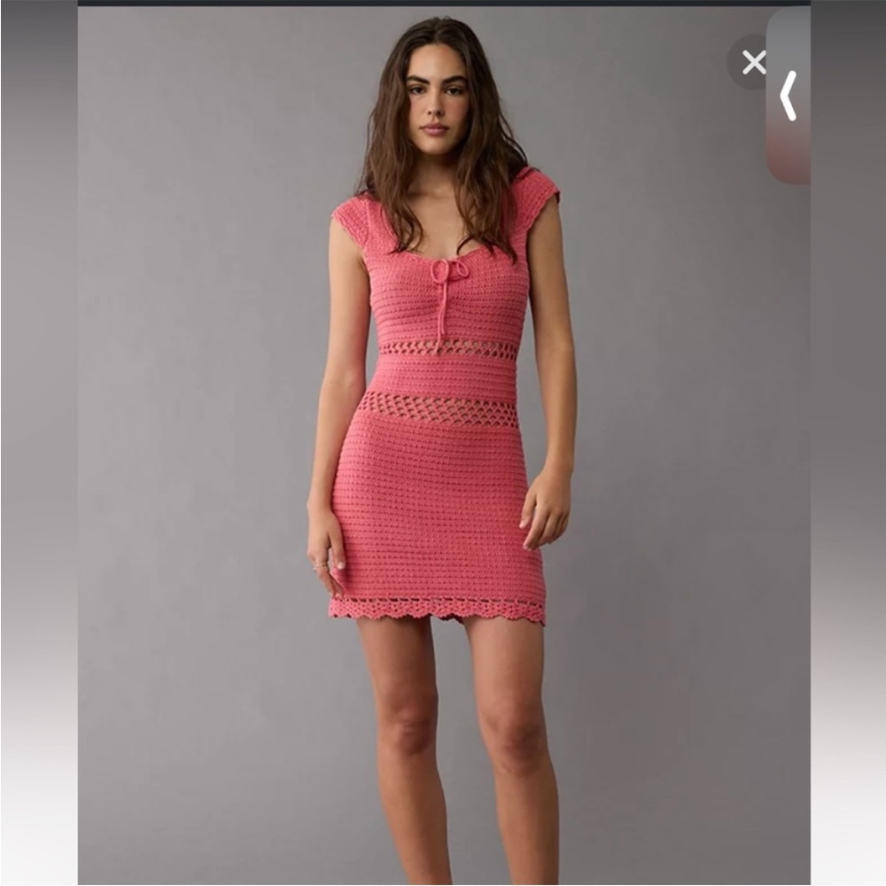 American Eagle Ruched crochet mini dress Pink M NWT Boho